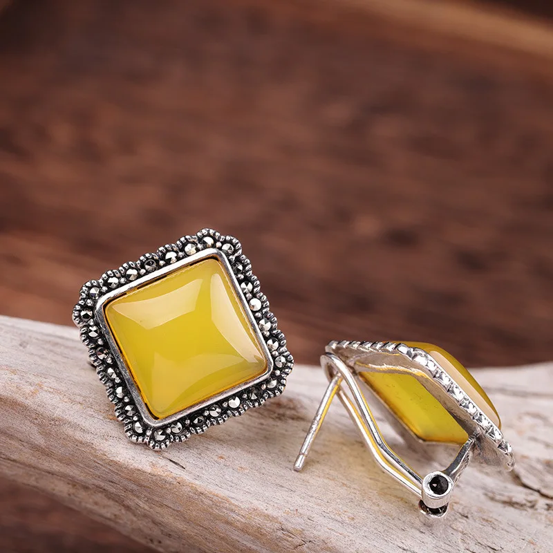 Женские квадратные серьги-гвоздики из тайского серебра 925 пробы