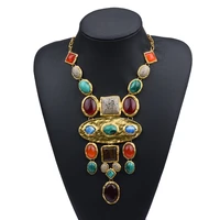 bohemian vintage statement necklace for women baroque style color crystal geometric gemstone long sweater chain necklace jewelry
