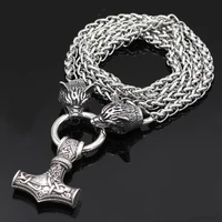 viking raytheon hammer pendant necklace titanium steel wolf head chain necklace punk nordic jewelry dropshipping