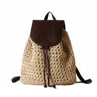 4pcslot summer new knitting backpack straw woven bag vacation casual beach bag women girls backpack rucksack