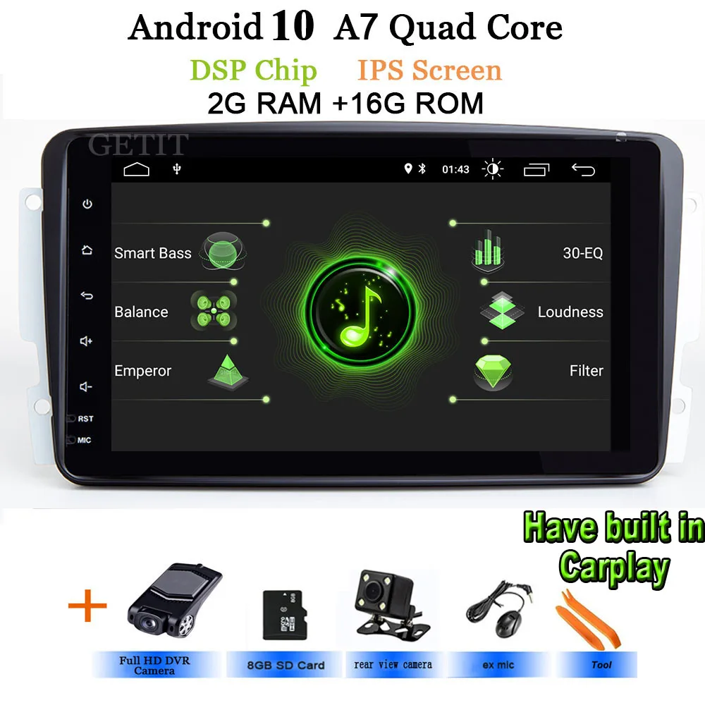 DSP ips " Android 10 Автомобильный мультимедийный радио плеер для Mercedes Benz/W209/W203/M/ML/W163/Viano/W639/Vito gps стерео BT wifi - Цвет: DSP-IPS 2G-Rear-DVR