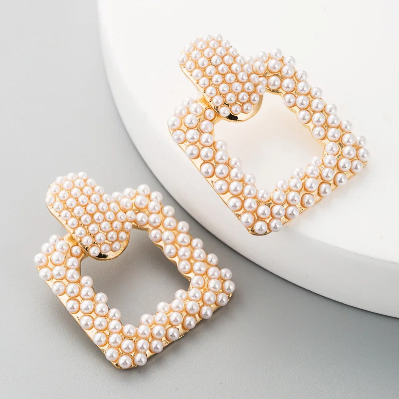 

Hot Sell New Geometric Gold Color Pearl Dangle Drop Earrings Fine Jewelry Accessories For Women Fashion Trend