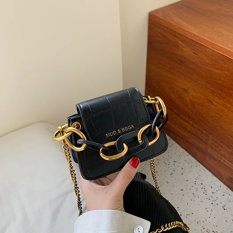 13 CM Black Элегантная женская мини-сумка новая качественная кожаная женская дизайнерская сумка с крокодиловым узором на цепочке сумка через плечо - Цвет: 13 CM Black