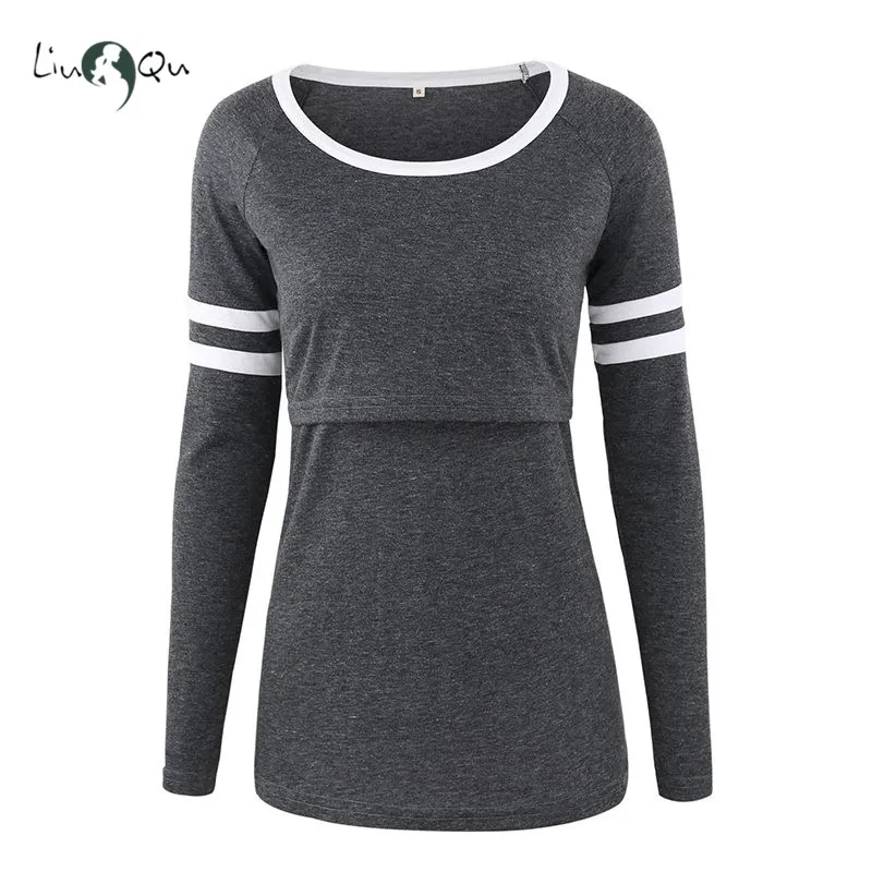 Рубашка для беременных Одежда грудного вскармливания Топы Блузка полосатая с