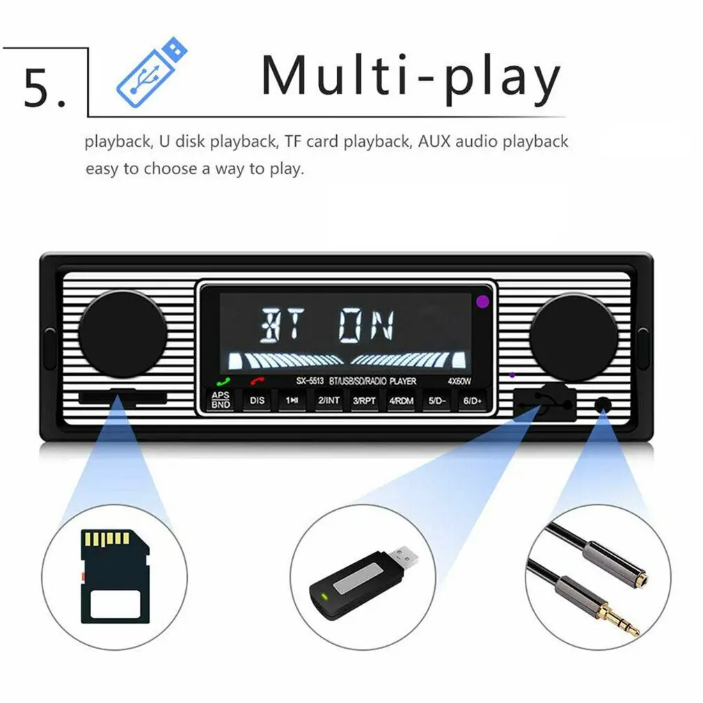 Винтажный автомобильный Bluetooth fm-радио MP3-плеер Стерео USB AUX классический стерео