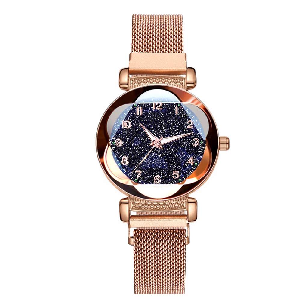 rose gold Лидер продаж женские часы с магнитной пряжкой звездное небо светящиеся роскошные женские кварцевые часы из нержавеющей стали Relogio Feminino - Цвет: rose gold