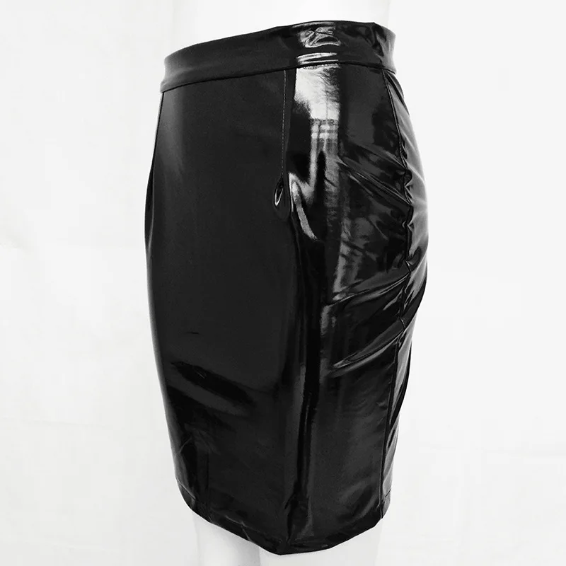 

CUHAKCI Sexy Skirt Ladies Package Hip High Waist Bodycon Women PU Leather Female Club Shiny Skirts Hot Black Pencil Skirt