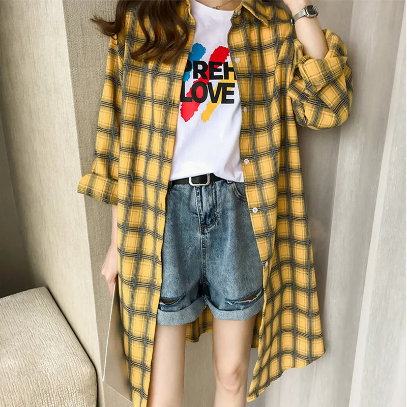 Plaid Blouse Women Long-sleeve Thin Section Sun Protection Long Skirt Blusas mujer de moda 2020 Shirt Tops Womens Plus Size