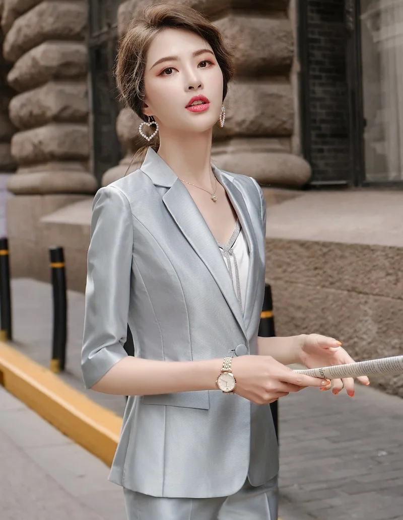

Women suits Slim summer Half sleeve blazers jacket pants 2-piece set OL Formal Women pants suits Woman set suits 967