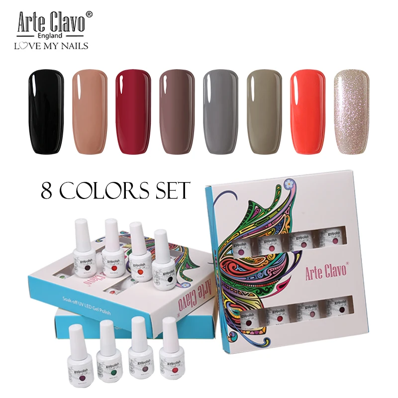 ZH09 Arte Clavo 8 Colors Gift Sets Box 8ml UV Gel Nail Polish Nail Art Gel Polish Vernis Semi Permanent Nail Primer Gel Varnishes - Цвет: ZH09