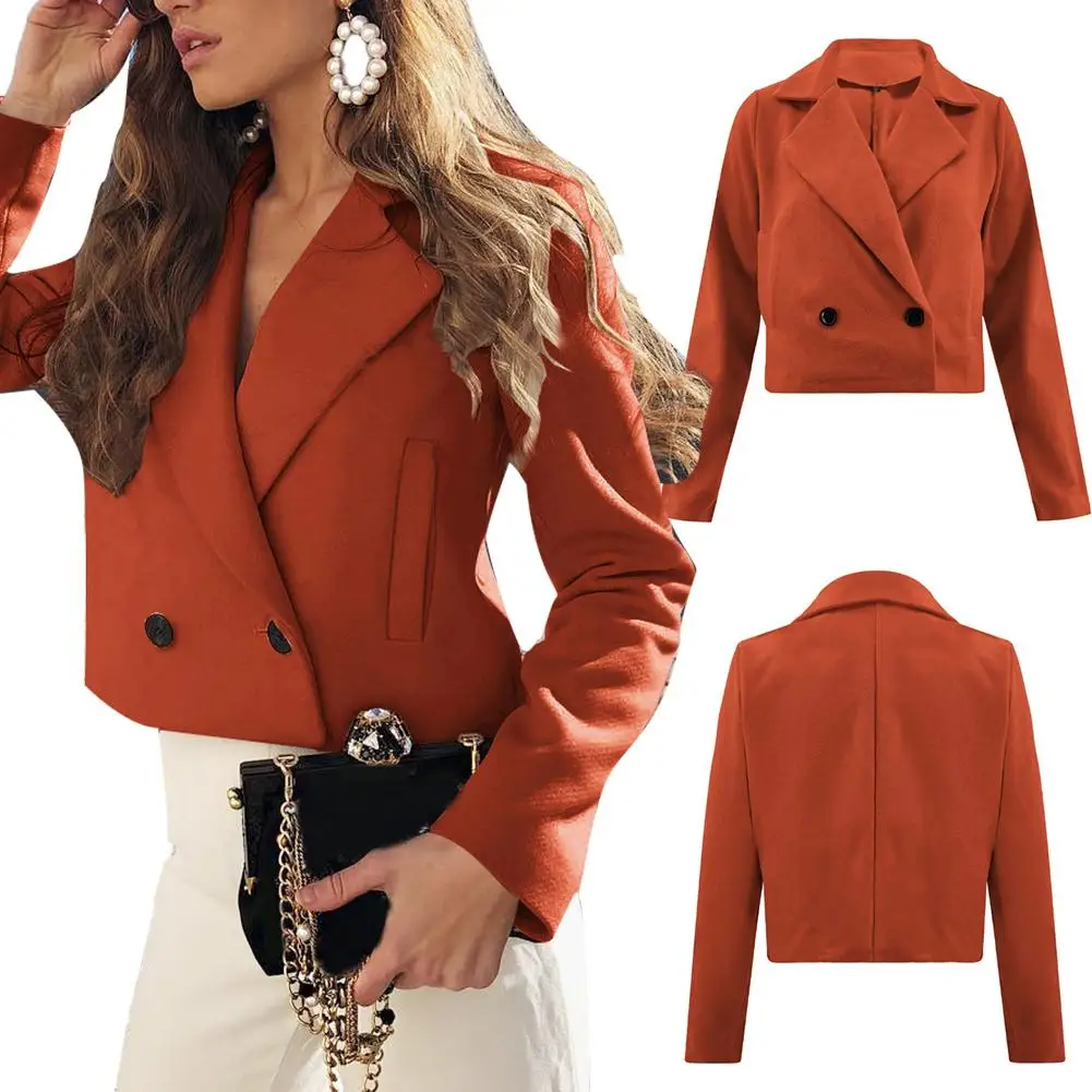 Женское шерстяное пальто с длинным рукавом теплый короткий пиджак лацканами