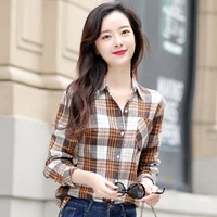 2021 womens fashion cotton plaid shirt checked blouse long sleeve female casual loose winter cotton plaid tops outerwear