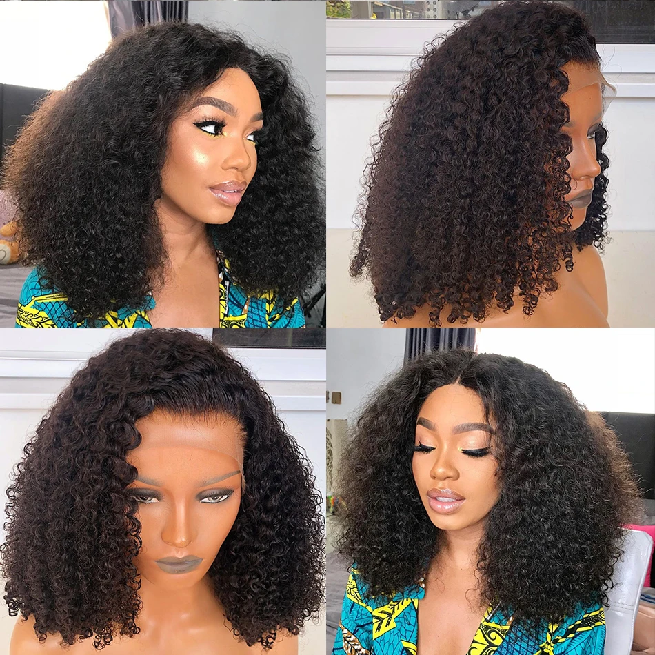 

180% Density Cut Bob Preplucked Soft Remy Brazilian Kinky Curly 13x4 T Part Lace Front Human Hair Wig For Women With Babyhair