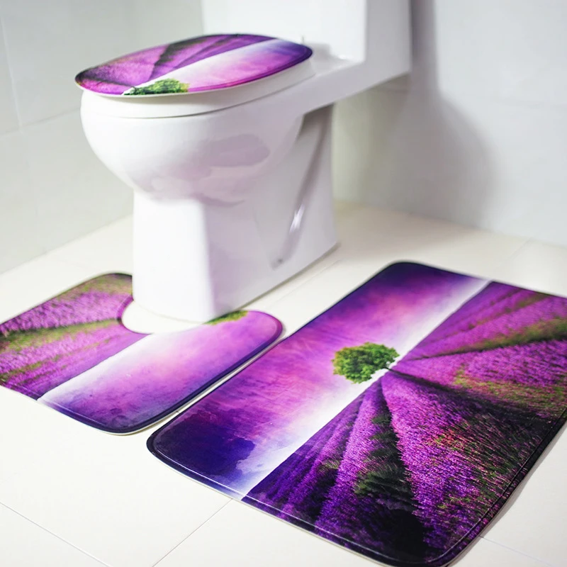 

3pcs Bathroom Carpet Non-Slip Pedestal Rugs & Lid Toilet Covers & Bath Mat Water Absorb Home Textile