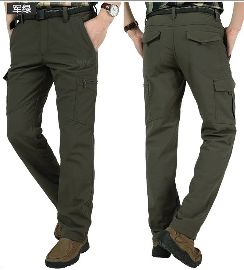 Мужские флисовые тактические Стрейчевые брюки зимние теплые брюки-карго