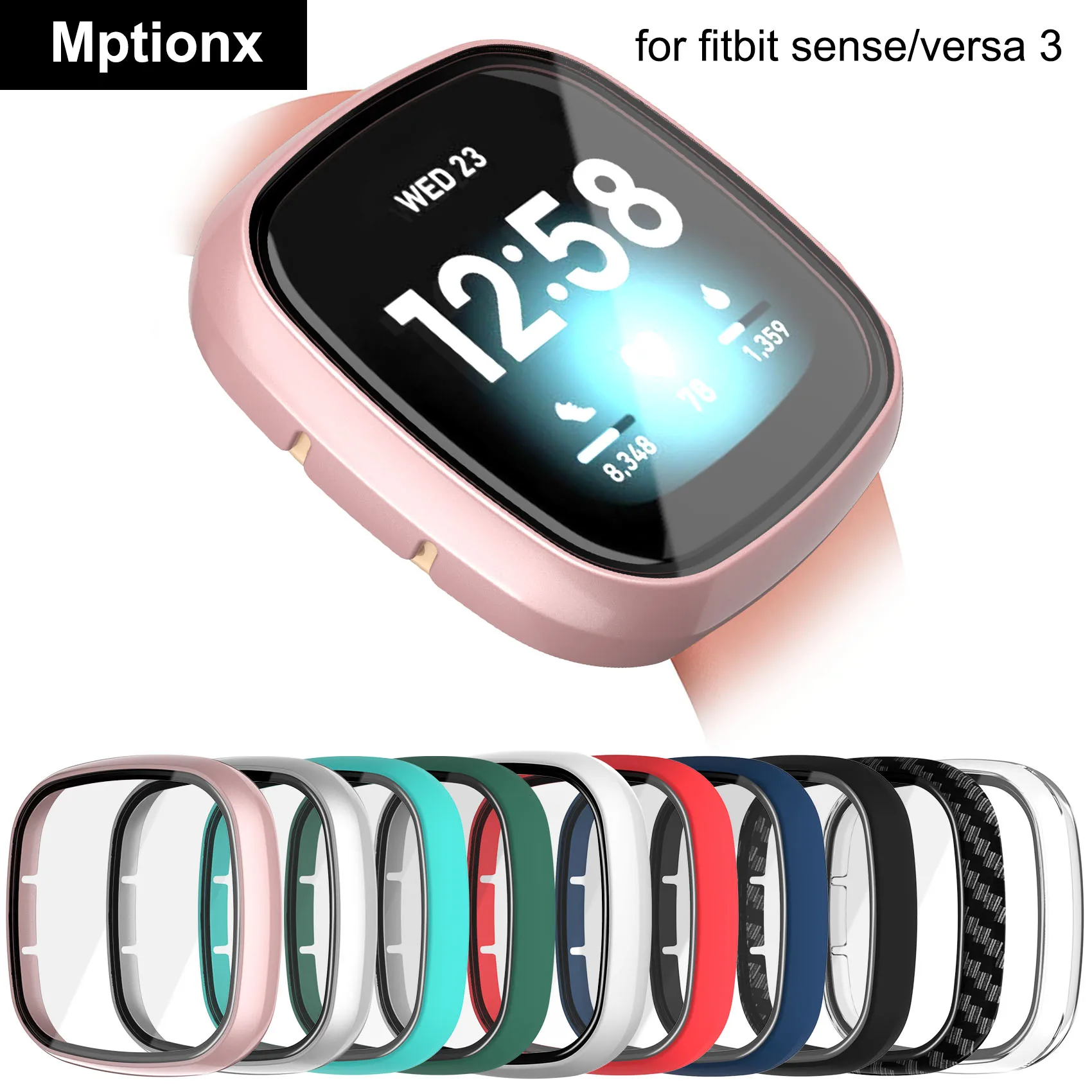 Matte Protective Case for Fitbit versa 3/Sense Cover Screen Protector Full Protective Shell for Versa 3/Sense Accessorie