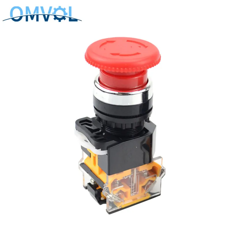

1PC Mushroom Head Emergency Stop Button Switch 22mm Self-locking 1no+1nc