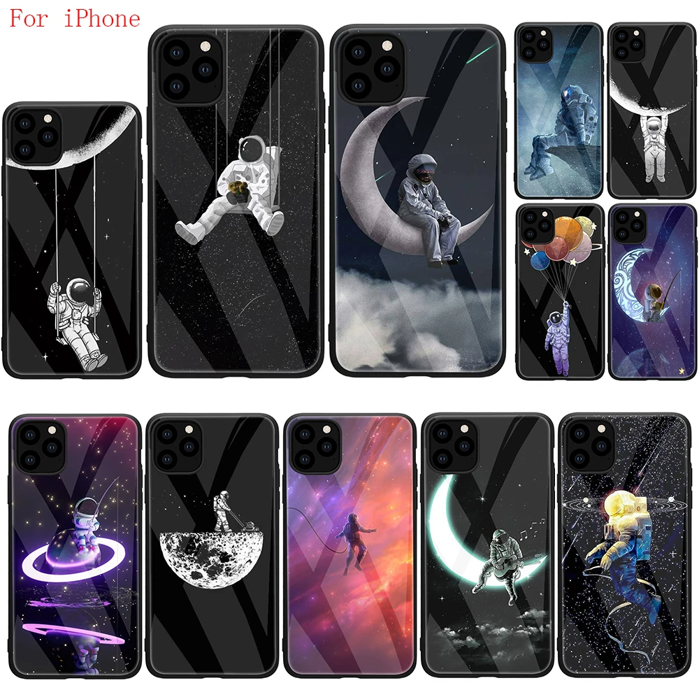 Чехол из закаленного стекла для iphone SE 2020 11 Pro 6 6S Plus 7 8 X XS XR Max Apple iphones YNDFCNB Space Moon