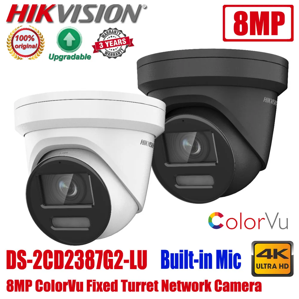 

2022 Hikvision DS-2CD2387G2-LU 8MP 4K Full Color POE IP67 Built-in Mic ColorVu Turret Network CCTV IP Camera Deep Learning