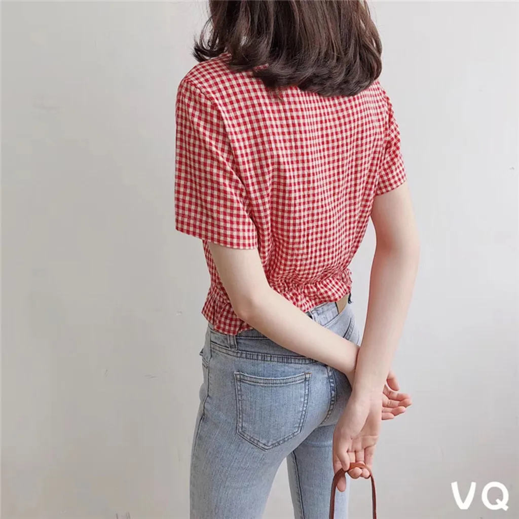 Модный сексуальный клетчатый топ на бретелях с оборками и v образным вырезом