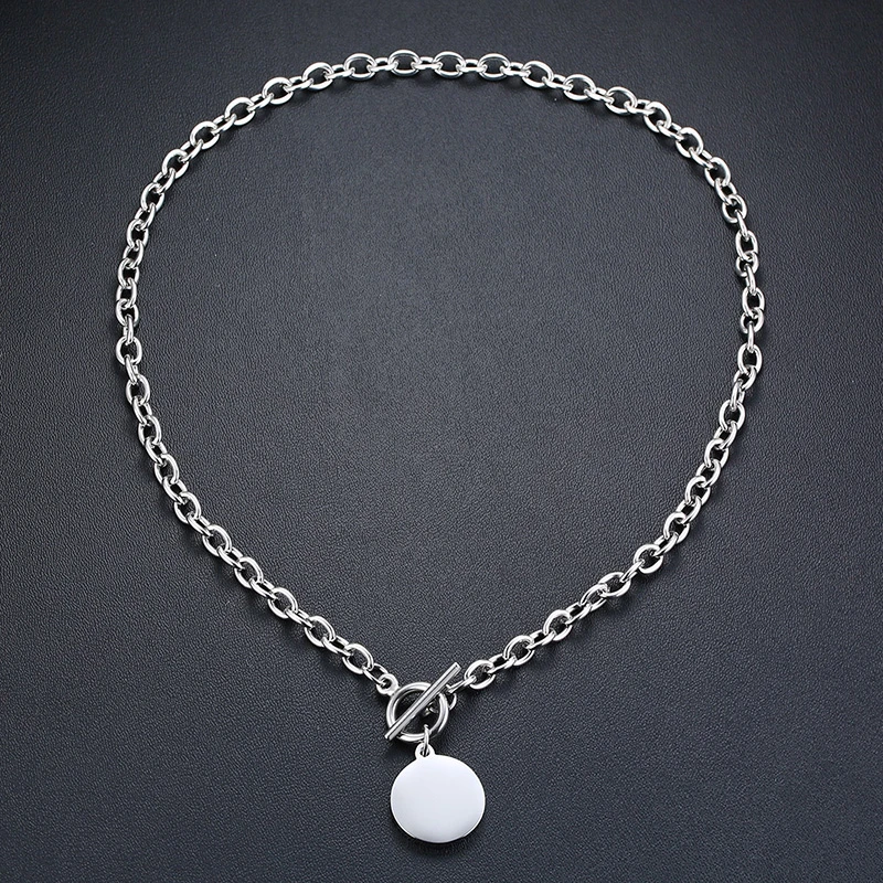 Blank Necklace 23S Vnox, настраиваемое изображение, фото, имя, браслеты для женщин и мужчин, нержавеющая сталь, звено цепи с сердцем, монета, шарм, BFF, семейный подарок - Окраска металла: Blank Necklace 23S