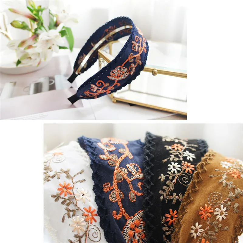 Korea Bright Silk Wide Side Embroidery Hairbands Sequi Hair Accessories Hairband for Girls Flower Crown Headbands For Women | Аксессуары