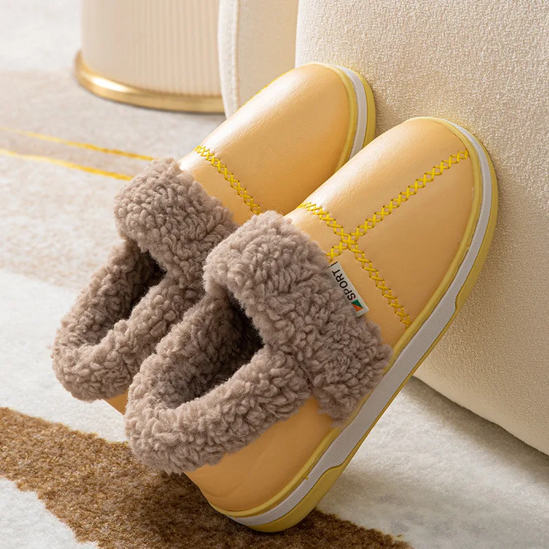 

Men's and Women's New Slippers Waterproof Cotton Slippers Bag with Thick-soled Anti-skid Warm Couple Shoes In Autumn and Winter