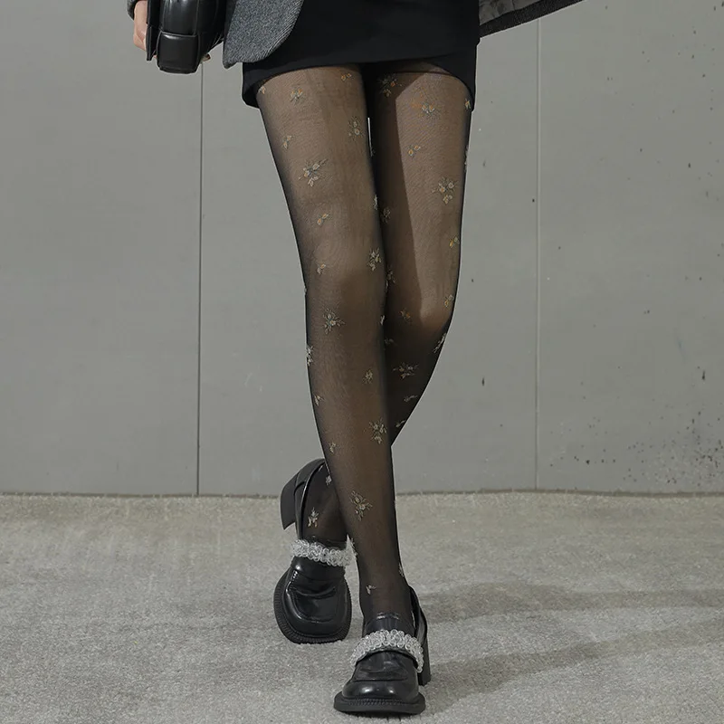 Winter New French Broken Jacquard Perspective Double-layer Thickened Plush Warm Silk Stockings Leggings Lolita Accessories Socks