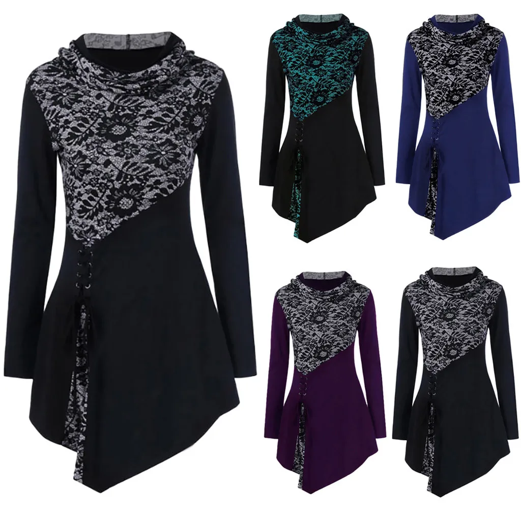 Женская блузка зимняя Асимметричная Повседневная туника с круглым вырезом топы