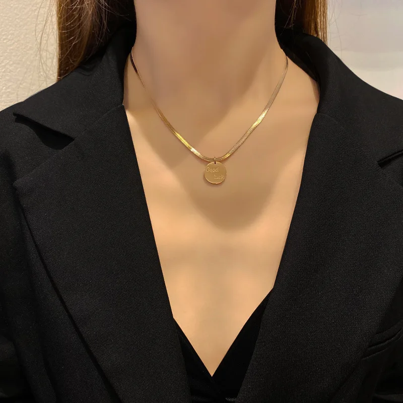 

Snake Chain Good Luck Coin Necklace Antique Roll Gold Women Titanium Steel Jewelry Christmas Gift bijoux acier inoxidable femme
