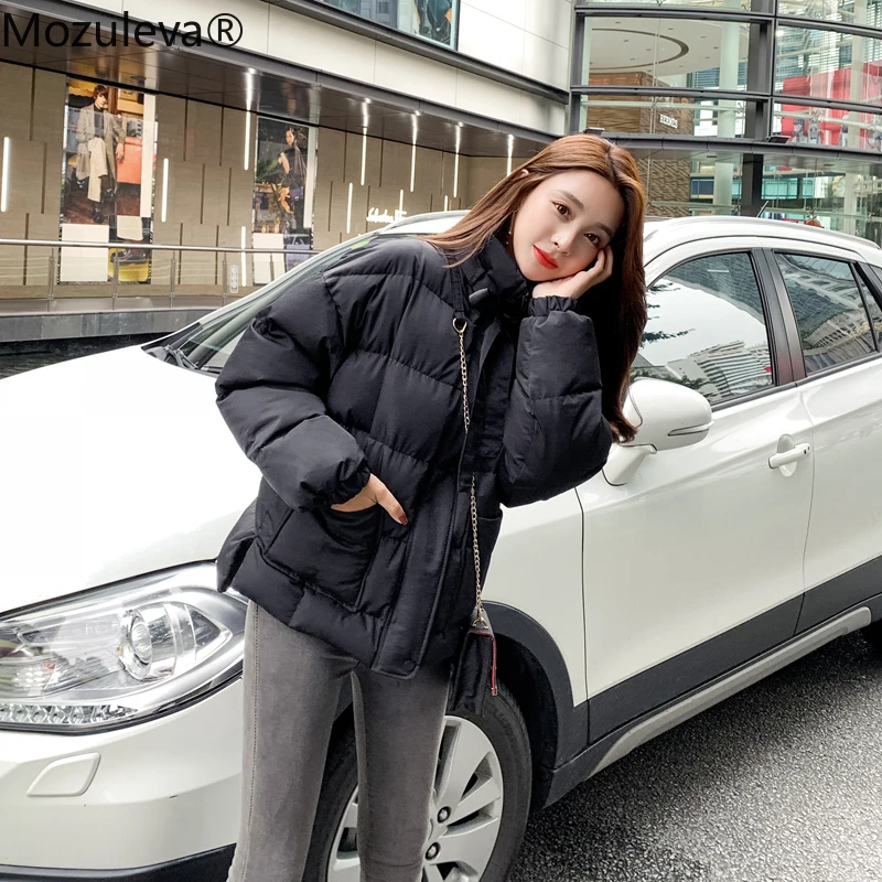

Mozuleva 2020 Collar Soft Big Cotton-padded Jacket Coat Pocket Solid Zipper Regular Winter Coat Women Elegant Women Clothing