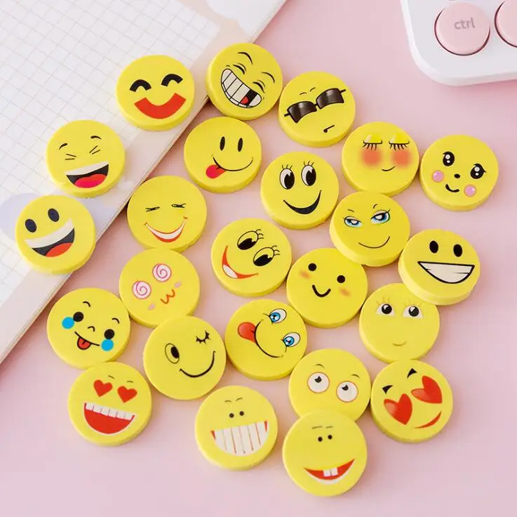 1PC Funny Smiling Face Circular Eraser Pencil Writing Supplies Lovely Children Stationery Erasers(ss-696)
