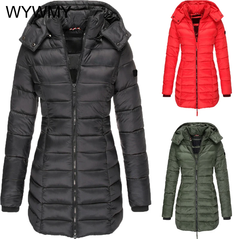 WYWMY Winter Korean Styel Women's Cotton Padded Jacket Female Medium Long Slim Simple Warm Down Coat Casual Cotton Padded Parkas