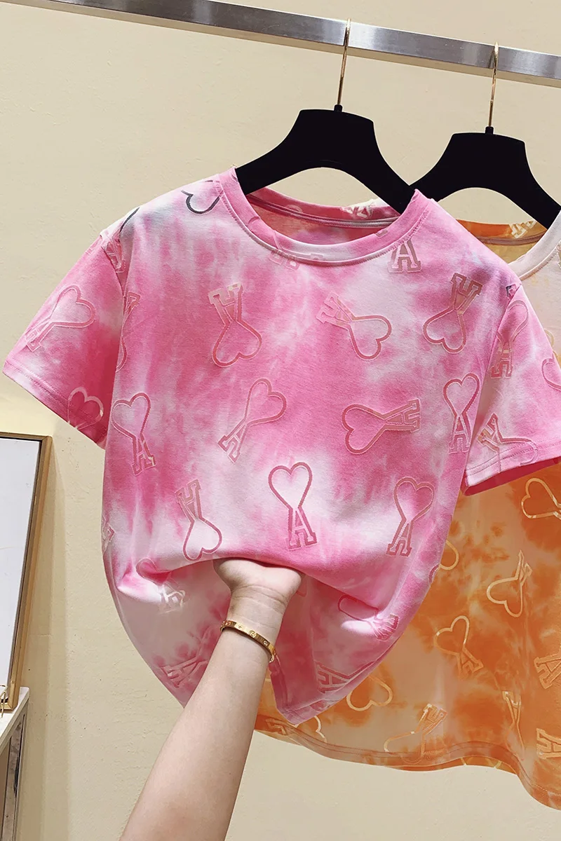 

Houthion Cotton Regular Women's T-shirt O-neck T Shirt 2021 New Casual Tshirt Fashion Short Sleeve Love Letters Summer