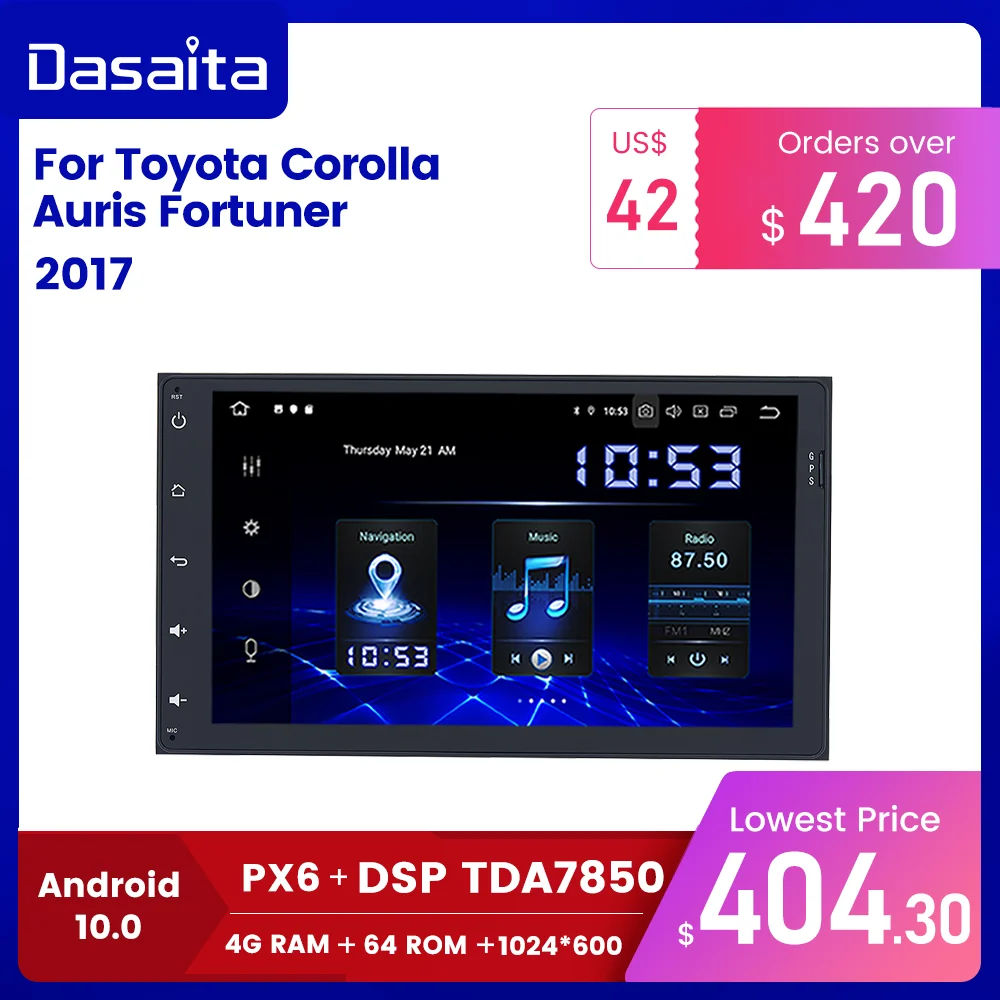 Автомагнитола Dasaita 9 дюймов IPS 2 Din Android 10 для Toyota Corolla Auris Fortuner радио 2017 Bluetooth GPS