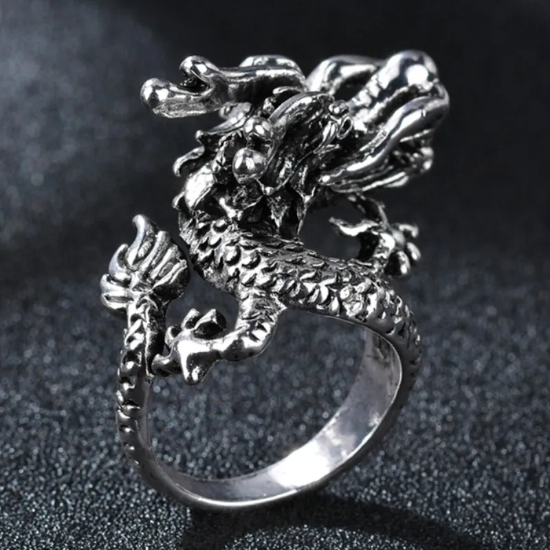 

New Retro Punk Dragon Ring for Men Women Exaggerated Antique Siver Color Opening Adjustable Rings Anillo Hombre Bijoux