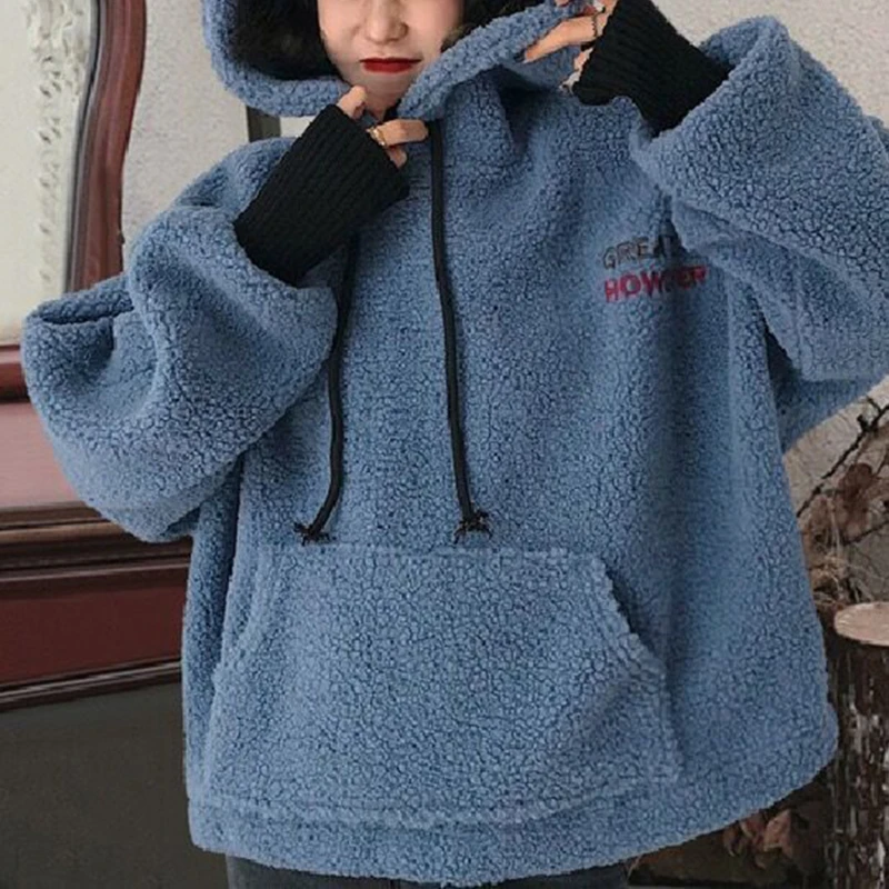 

2020 Women Sweatshirt Spring Artificial Hoodies Coats Warm Wool Casual Pullover Ladies Winter Parka Outerwear Lamb Cashmere Tops