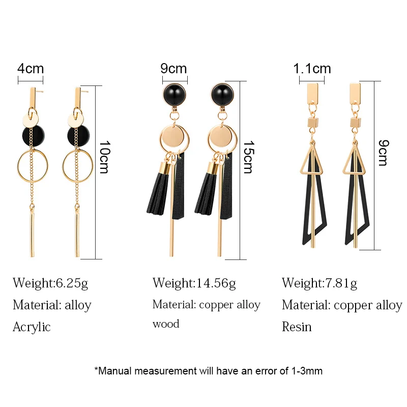 

2020 New Arrival Korean Long Tassel Geometric Triangle Asymmetric Acrylic Drop Earrings For Women Girls Cute Sweet Jewelry Gifts