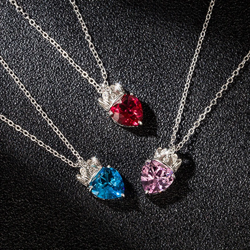 

Luxury Bling Zircon Crown Love Heart Shape Necklace High Quality Exquisite Feminia Women Choker Wedding Jewelry Pendant Gift