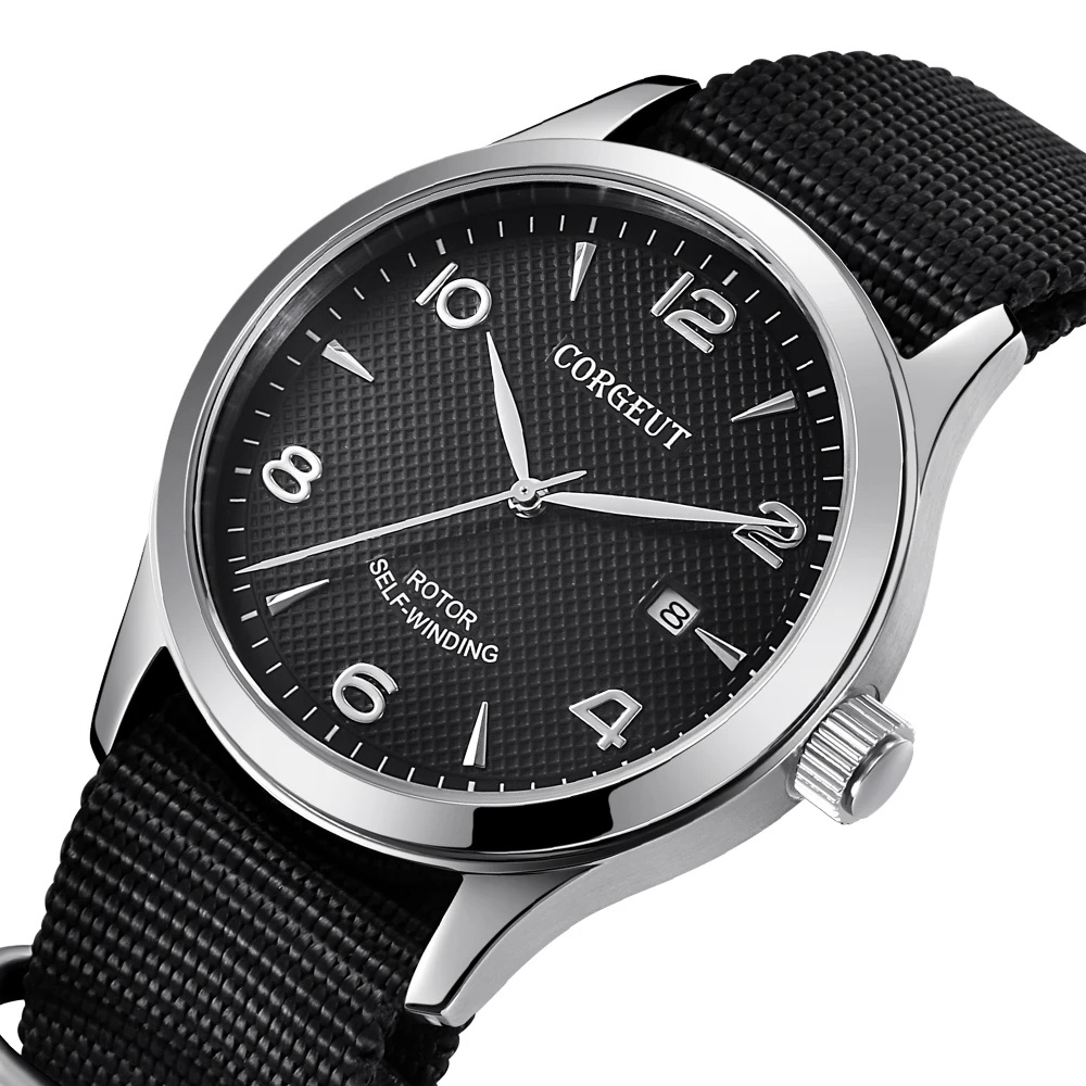 

Corgeut 42mm Mens Automatic Watch Sapphire Glass Black Dial Calendar Date Seagull Or Miyota8215 Luminous Mechanical Wristwatches