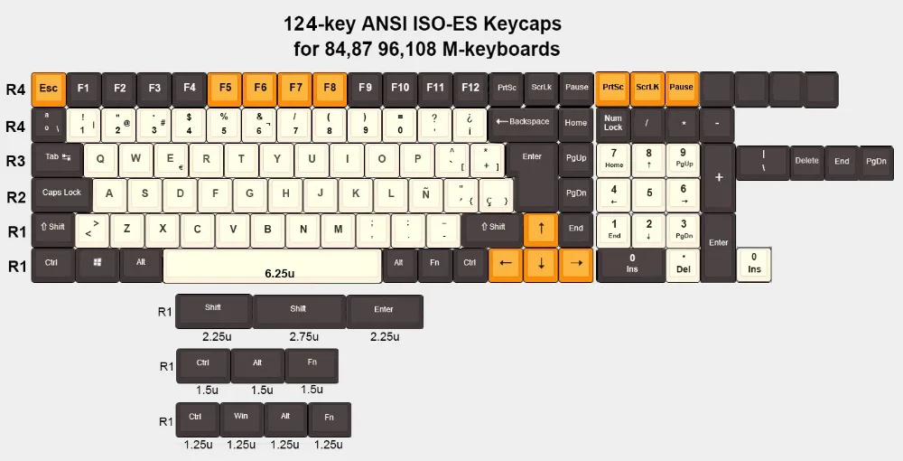 124 ключа Испанский макет Европейский ANSI ISO ES OEM PBT Keycaps для Cherry MX переключатели