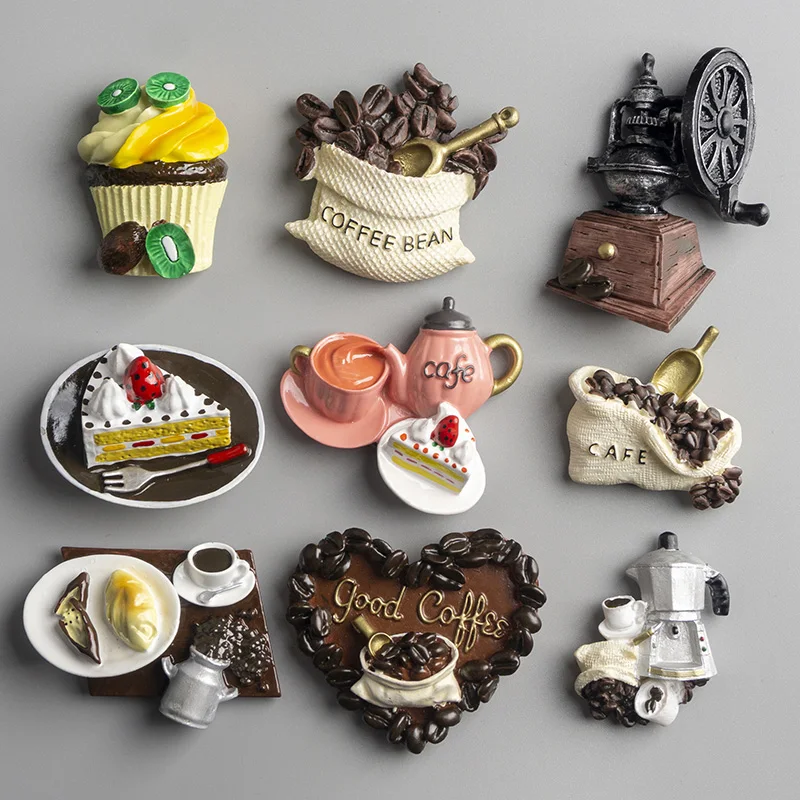 nordic ins home decoration 3d food macarone coffee refrigerator paste magnetic coffee cake kettle fridge magnet collection gifts free global shipping