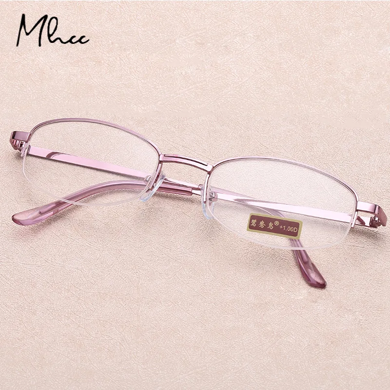 

2021 Women Thin Frame Half Frame Metal Alloy Anti-fatigue Reading Glasses High Quality Purple Presbyopic Glasses +1.0 To +4.0