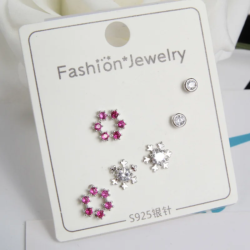 

31 styles 3 pairs/set 925 Stamp Silver Cubic Zirconia Heart Bowknot Stud Earring Set for Women Girls Jewelry Valentine's Day