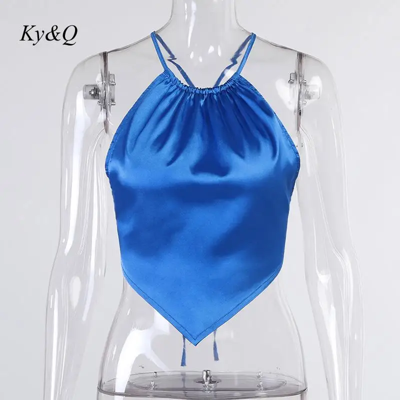 Однотонный Сексуальный Атласный укороченный топ с лямкой на шее без рукавов