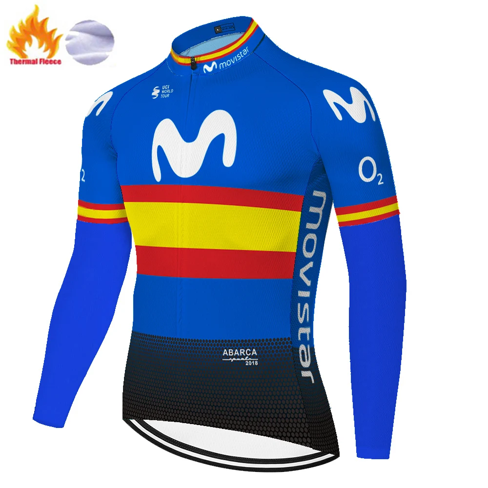 2022 Team movistar cycling jersey men Winter Thermal Fleece warm bicycle shirt Men abbigliamento ciclismo estivo | Спорт и