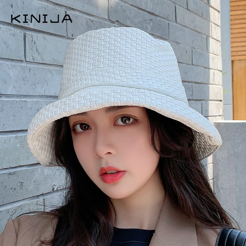 Панама женская из экокожи модная с защитой от солнца дизайнерская шапка для