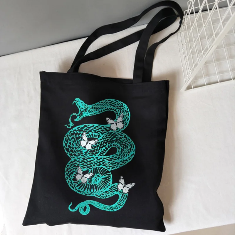 

snake Butterfly cartoon casual women bag Vintage punk large capacity Anime canvas bag Harajuku hip hop Ulzzang shoulder bags