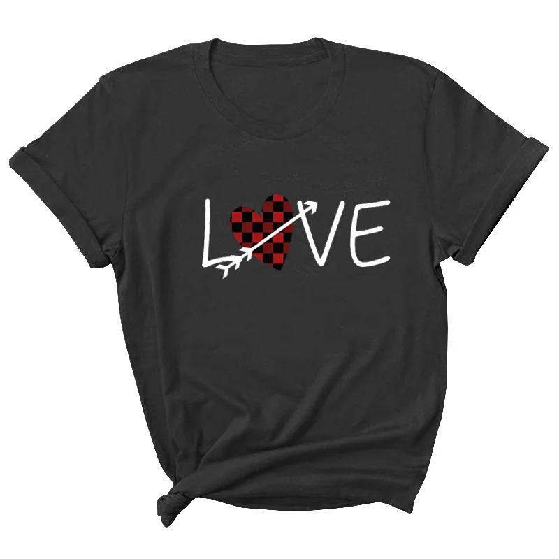 

Plaid Love Letter Print Women T Shirt Short Sleeve ONeck Loose Women Tshirt Ladies Tee Shirt Tops Clothes Camisetas Mujer