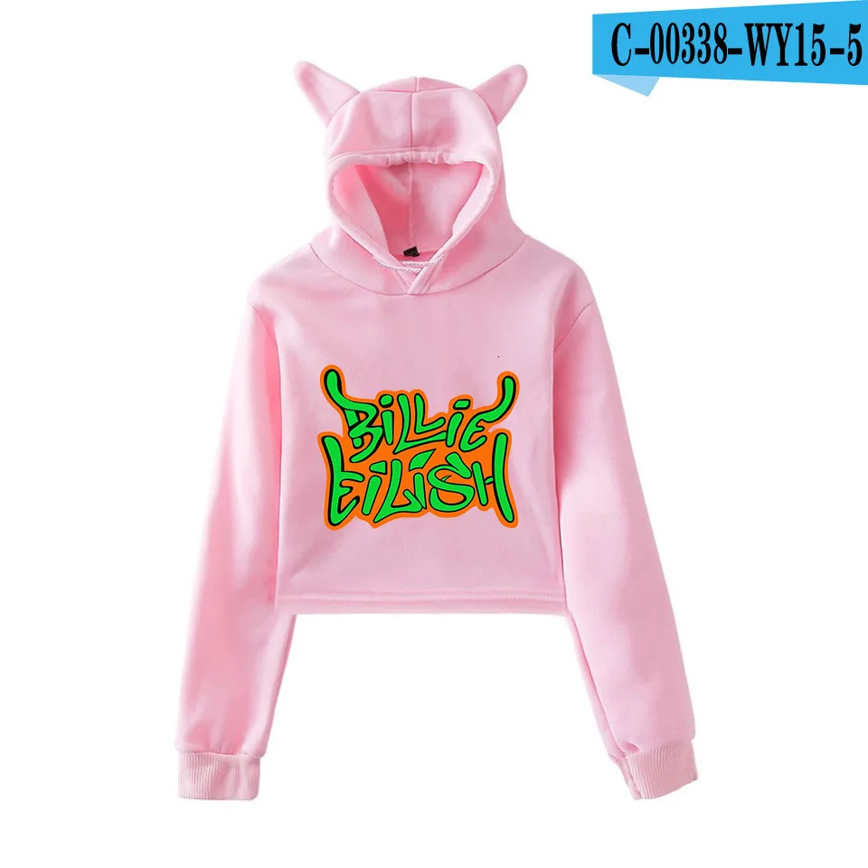 Billie Eilish Женская толстовка с капюшоном толстовки Kpop Kawaii корейский негабаритный Harajuku Хип Хоп Толстовка укороченный - Цвет: C Pink